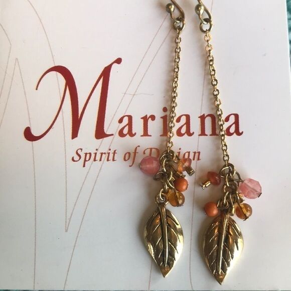 Mariana Gold Feather Drop Earrings!! - Picture 2 of 4